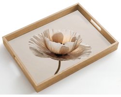 Dienblad hout 50x35 cm - Schootdienblad - Bloem - Beige - Crème - Borrelplank rechthoek - Plateau dienbladen
