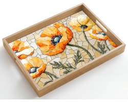 Dienblad hout 50x35 cm - Schootdienblad - Klaprozen - Oranje - Mozaïek - Bladeren - Borrelplank rechthoek - Plateau dienbladen