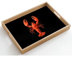 Dienblad hout 50x35 cm - Schootdienblad - Kreeft - Papier - Origami papier - Rood - Borrelplank rechthoek - Plateau dienbladen