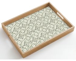 Dienblad hout 50x35 cm - Schootdienblad - Krulornament - Tegel - Groen - Borrelplank rechthoek - Plateau dienbladen
