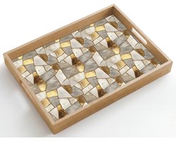 Dienblad hout 50x35 cm - Schootdienblad - Mozaïek - Marmer - Goud - Borrelplank rechthoek - Plateau dienbladen
