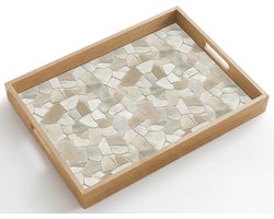 Dienblad hout 50x35 cm - Schootdienblad - Mozaïek - Stenen - Beige - Borrelplank rechthoek - Plateau dienbladen