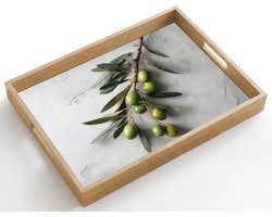 Dienblad hout 50x35 cm - Schootdienblad - Olijventak - Beton - Mediterraan - Borrelplank rechthoek - Plateau dienbladen
