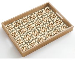 Dienblad hout 50x35 cm - Schootdienblad - Siertegel - Patroon - Bruin - Borrelplank rechthoek - Plateau dienbladen