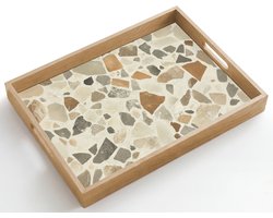 Dienblad hout 50x35 cm - Schootdienblad - Stenen - Terrazzo - Decoratie - Tegels - Borrelplank rechthoek - Plateau dienbladen
