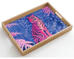 Dienblad hout 50x35 cm - Schootdienblad - Tijger - Roze - Bladeren - Jungle - Borrelplank rechthoek - Plateau dienbladen