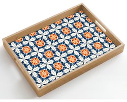 Dienblad hout 50x35 cm - Schootdienblad - Traditioneel - Tegel - Oranje - Borrelplank rechthoek - Plateau dienbladen