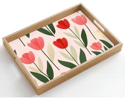 Dienblad hout 50x35 cm - Schootdienblad - Tulpen - Modern - Roze - Borrelplank rechthoek - Plateau dienbladen