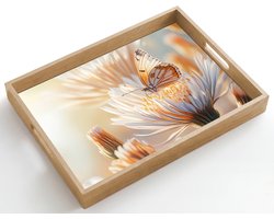 Dienblad hout 50x35 cm - Schootdienblad - Vlinder - Bloem - Oranje - Borrelplank rechthoek - Plateau dienbladen