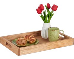 dienblad - hout & MDF - 5 x 46 x 31 cm - met 2 handgrepen - hoge rand - rechthoekig