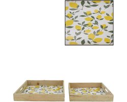 Dienblad hout met print 2 stuks 27x27cm