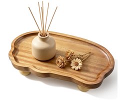 Dienblad, houten dienblad, make-uptafeldecoratie, kaarsendienblad met poten, 19 × 10,5 × 4 cm, keukendienblad hout, houten dienblad decoratie, houten dienblad klein voor desserts