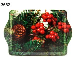 Dienblad kerst, rode bessen, 14 x 21 cm