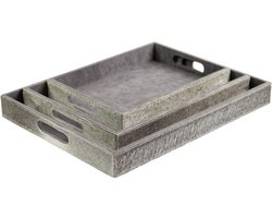 Dienblad Koeienhuid Grijs Leder / Bont 46x36,5x5cm/40,5x30,5x5cm/33,5x24,5x5cm | Mars & More