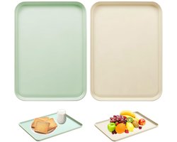 Dienblad kunststof, dienblad kleine plastic tray voor voedselserving, plastic dienbladen voor keuken, restaurant, café (gebroken wit, lichtgroen)