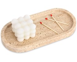 Dienblad, marmer, natuurlijk, badkamerdienblad, luxe, decoratief, voor kaptafel, organizer, kaars, sieraden, parfum, make-up, travertijn, 25 x 12 cm