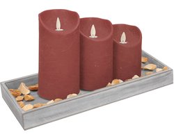 Dienblad met steentjes en 3x stuks LED kaarsen - roze - 14 x 40 cm