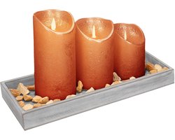 Dienblad met steentjes en LED kaarsen - koper - 14 x 40 cm