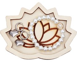 Dienblad met wit lotus-kristal - Houten tablethouder voor decoratief display - Bloempotten met gekartelde randen - Platen voor hout en edelstenen - Opslag stenen kom bord sieraden .