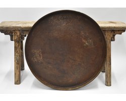 Dienblad Ø 59 cm L - Groot oud dienblad uit India - Rond serveerplateau - Decoratief dienblad - sober - robuust - stoer - landelijk.
