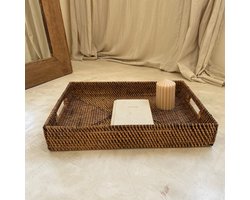 Dienblad rechthoekig - rotan - 47 cm donkerbruin