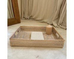 Dienblad rechthoekig - rotan - 47 cm white wash