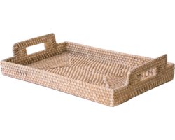 Dienblad rechthoekig van rotan white wash 37cm x 25 cm x 4 cm