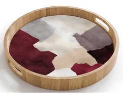 Dienblad rond 40x40 cm - Schootdienblad hout - Abstract - Kleurbakken - Rood - Borrelplank rechthoek - Plateau houten dienbladen