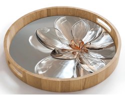 Dienblad rond 40x40 cm - Schootdienblad hout - Bloem - Glazen - Doorzichtig - Borrelplank rechthoek - Plateau houten dienbladen
