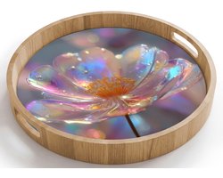 Dienblad rond 40x40 cm - Schootdienblad hout - Bloem - Transparant - Pastelkleuren - Druppels - Borrelplank rechthoek - Plateau houten dienbladen