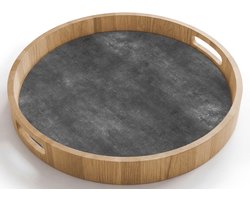 Dienblad rond 40x40 cm - Schootdienblad hout - Donkergrijs - Ruw - Beton - Borrelplank rechthoek - Plateau houten dienbladen