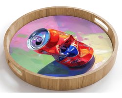 Dienblad rond 40x40 cm - Schootdienblad hout - Frisdrank - Blik - Paars - Borrelplank rechthoek - Plateau houten dienbladen