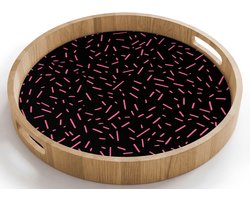 Dienblad rond 40x40 cm - Schootdienblad hout - Gaming - Streepjes - Roze - Abstract - Borrelplank rechthoek - Plateau houten dienbladen