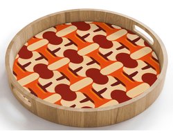 Dienblad rond 40x40 cm - Schootdienblad hout - Geometrisch - Retro - Oranje - Borrelplank rechthoek - Plateau houten dienbladen