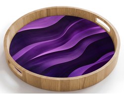 Dienblad rond 40x40 cm - Schootdienblad hout - Golven - Abstract - Paars - Borrelplank rechthoek - Plateau houten dienbladen
