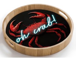 Dienblad rond 40x40 cm - Schootdienblad hout - Krab - Rood - Neon - Quote - Borrelplank rechthoek - Plateau houten dienbladen
