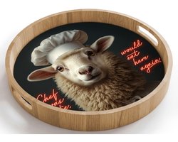 Dienblad rond 40x40 cm - Schootdienblad hout - Schaap - Kokskleding - Neon - Quote - Borrelplank rechthoek - Plateau houten dienbladen