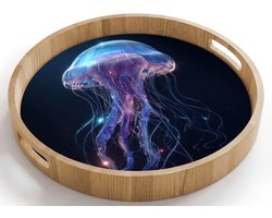 Dienblad rond 40x40 cm - Schootdienblad hout - Tentakels - Kwal - Paars - Sprankeling - Borrelplank rechthoek - Plateau houten dienbladen
