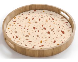 Dienblad rond 40x40 cm - Schootdienblad hout - Terrazzo - Patroon - Kleurrijk - Steen - Borrelplank rechthoek - Plateau houten dienbladen