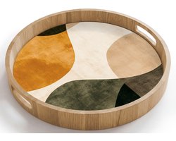 Dienblad rond 40x40 cm - Schootdienblad hout - Vormen - Okergeel - Abstract - Borrelplank rechthoek - Plateau houten dienbladen