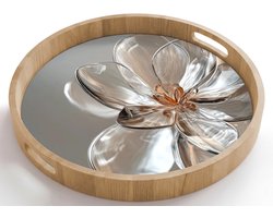 Dienblad rond 50x50 cm - Schootdienblad hout - Bloem - Glazen - Doorzichtig - Borrelplank rechthoek - Plateau houten dienbladen