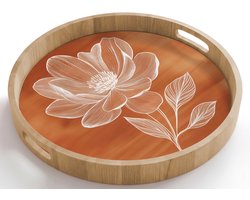 Dienblad rond 50x50 cm - Schootdienblad hout - Bloem - Minimalistisch - Wit - Borrelplank rechthoek - Plateau houten dienbladen