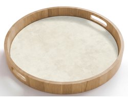 Dienblad rond 50x50 cm - Schootdienblad hout - Crème - Egaal - Beton - Borrelplank rechthoek - Plateau houten dienbladen
