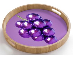 Dienblad rond 50x50 cm - Schootdienblad hout - Druif - Disco - Glitter - Paars - Borrelplank rechthoek - Plateau houten dienbladen