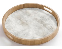 Dienblad rond 50x50 cm - Schootdienblad hout - Grijs - Beton - Verweerd - Borrelplank rechthoek - Plateau houten dienbladen