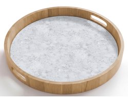 Dienblad rond 50x50 cm - Schootdienblad hout - Grijs - Terrazzo-effect - Beton - Borrelplank rechthoek - Plateau houten dienbladen