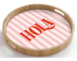 Dienblad rond 50x50 cm - Schootdienblad hout - Hola - Quote - Strepen - Pastel - Roze - Rood - Wit - Borrelplank rechthoek - Plateau houten dienbladen