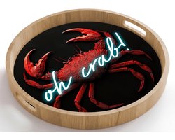 Dienblad rond 50x50 cm - Schootdienblad hout - Krab - Rood - Neon - Quote - Borrelplank rechthoek - Plateau houten dienbladen