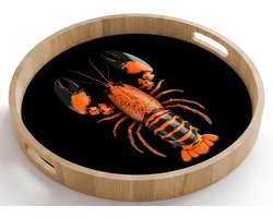 Dienblad rond 50x50 cm - Schootdienblad hout - Kreeft - Oranje - Zwart - Modern - Borrelplank rechthoek - Plateau houten dienbladen
