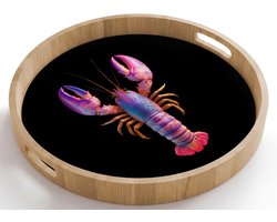 Dienblad rond 50x50 cm - Schootdienblad hout - Kreeft - Paars - Roze - Zwart - Stippen - Lila - Borrelplank rechthoek - Plateau houten dienbladen